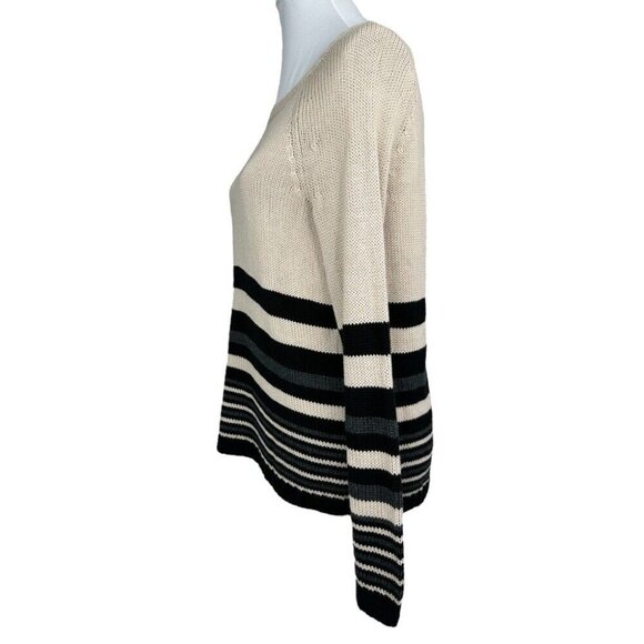 Covered by Suss Women's Cream Striped Scoop Neck Old Money Knit Sweater S/C39 - Picture 3 of 11